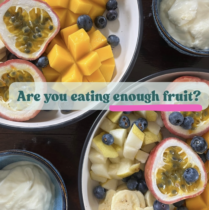 Fresh fruit bowls with mango passionfruit and blueberries for gut health